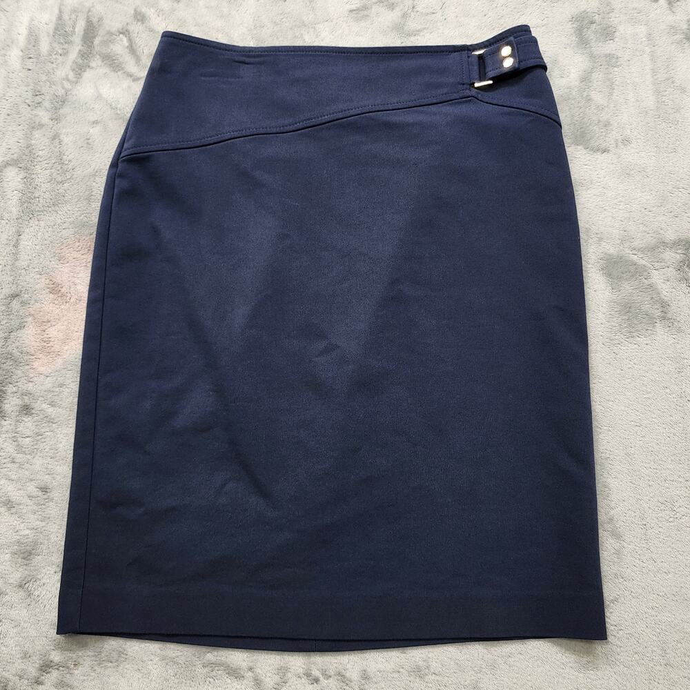 Alfani Skirt Womens 4 Blue Pencil Straight Cut Back Zip Buckle Detail Stretch